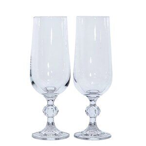 1980 Import Assoc Claudia Champagne Flute 2pc diamond ball stem made in Poland